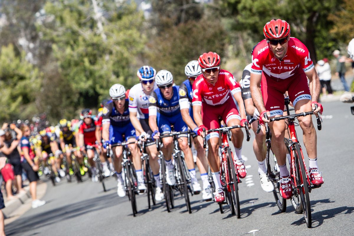 Katusha leads up the final climb of the day