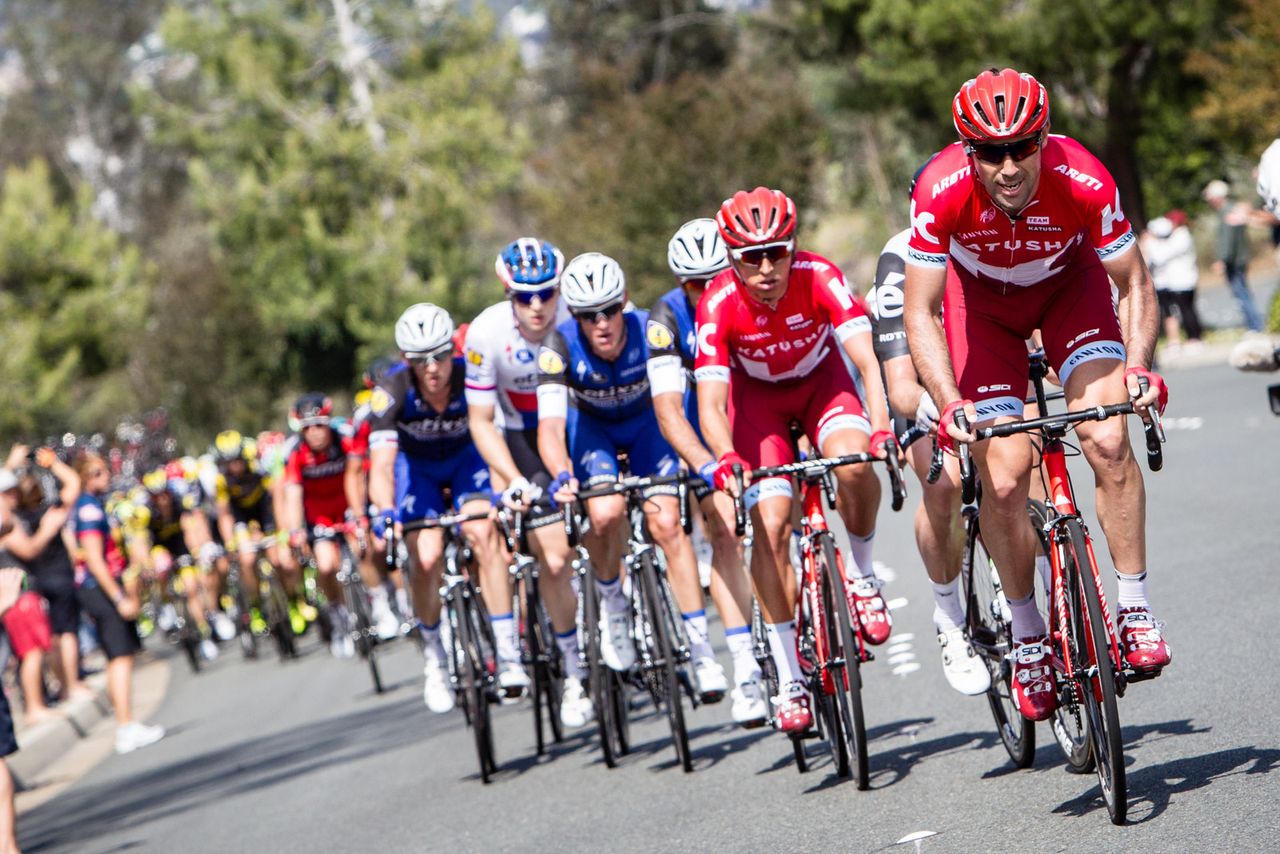 Katusha leads up the final climb of the day