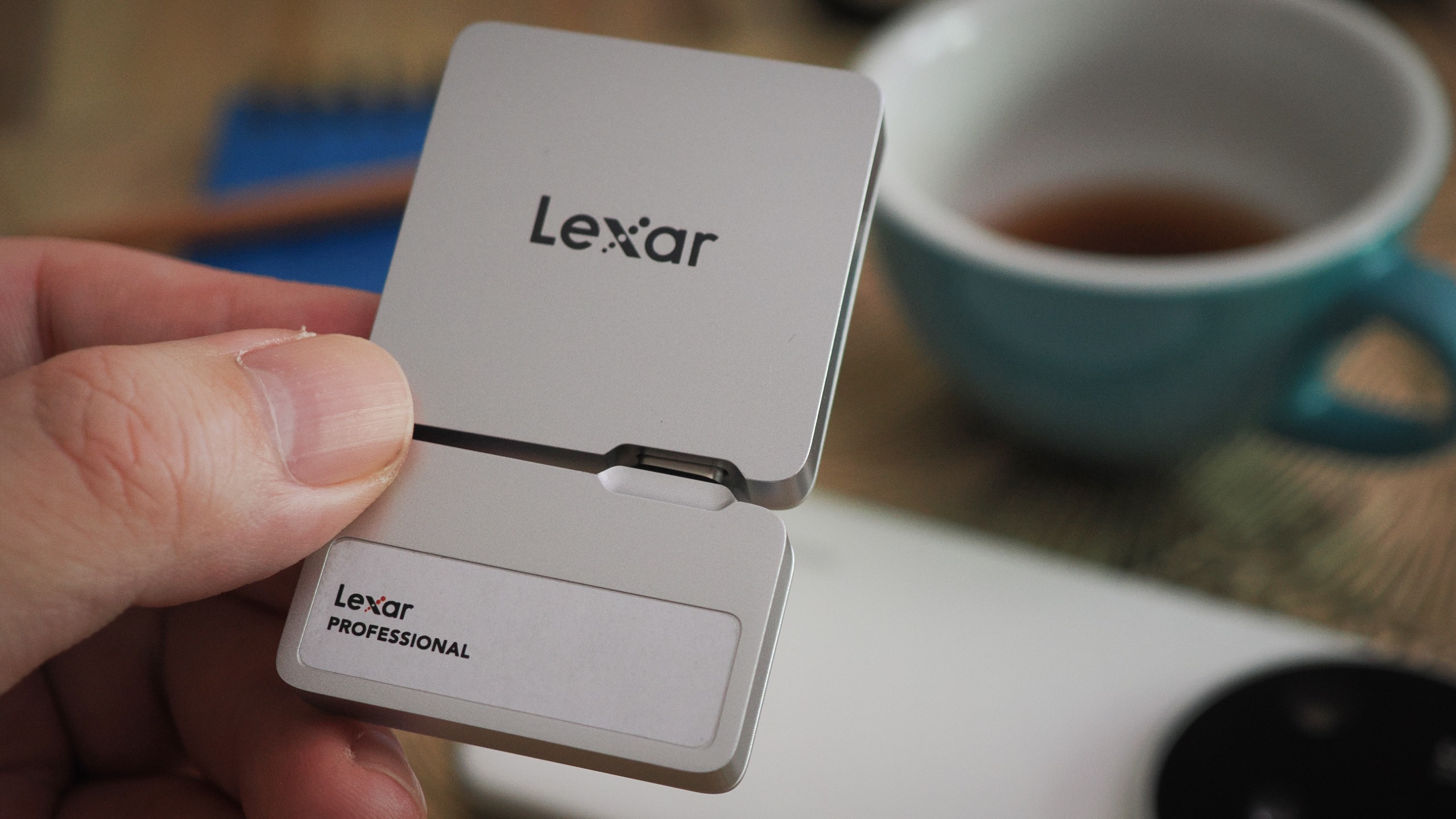Lexar Professional Go Portable SSD being used in a cafe