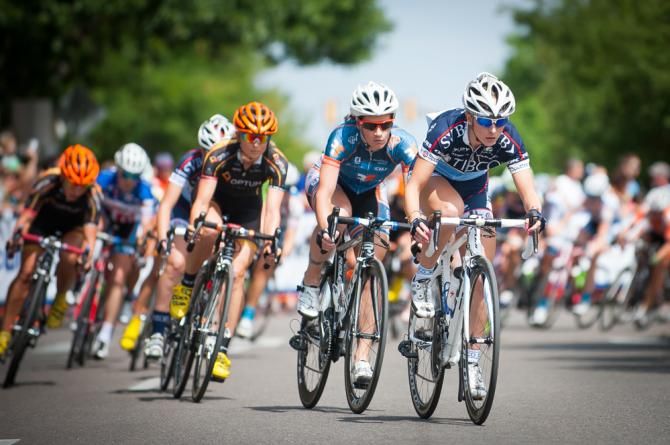 A Tibco rider takes up teh chase as a break is off the front.