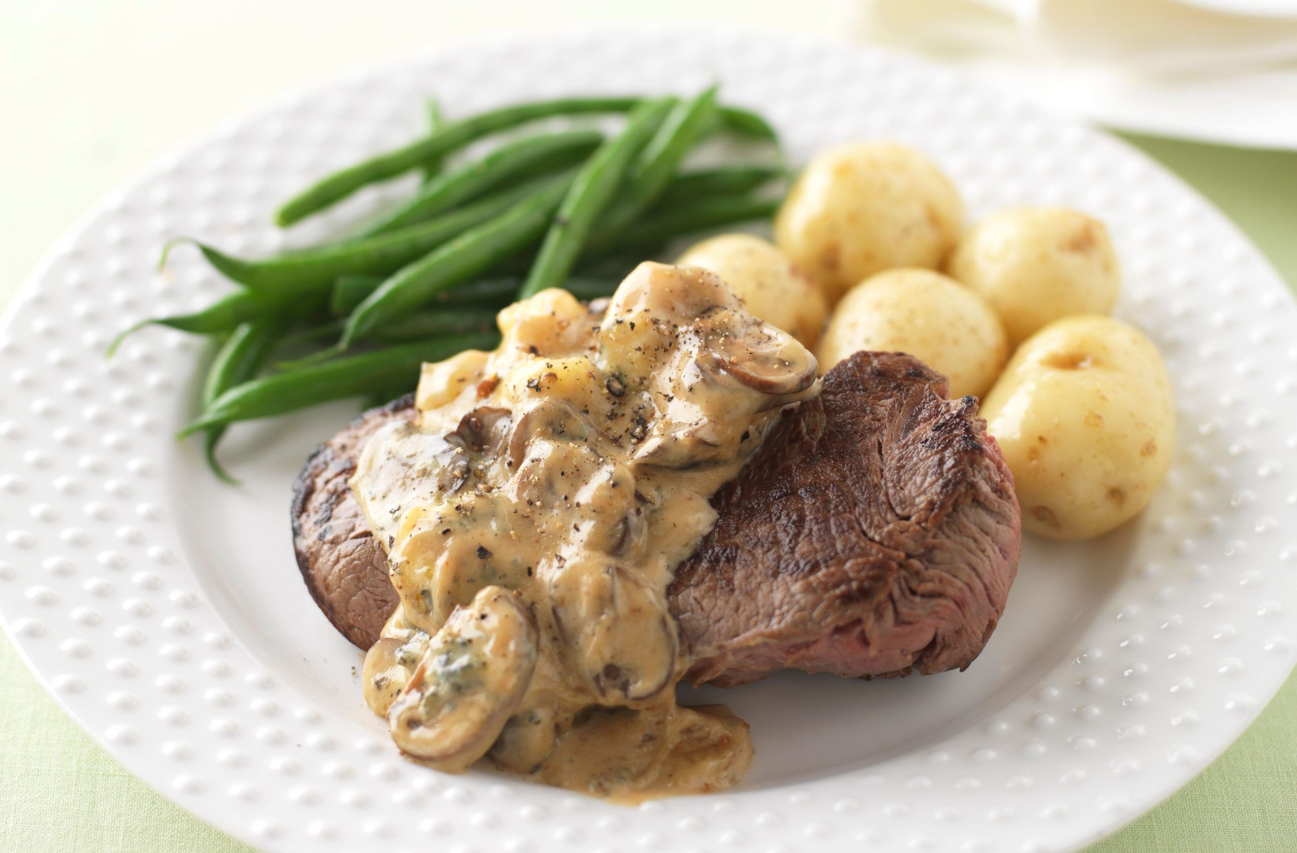 Steak with Stilton, mushroom and Marsala sauce recipe