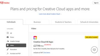 Adobe Creative Cloud website screenshot.