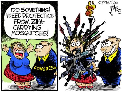 Political cartoon U.S. Congress Zika protection