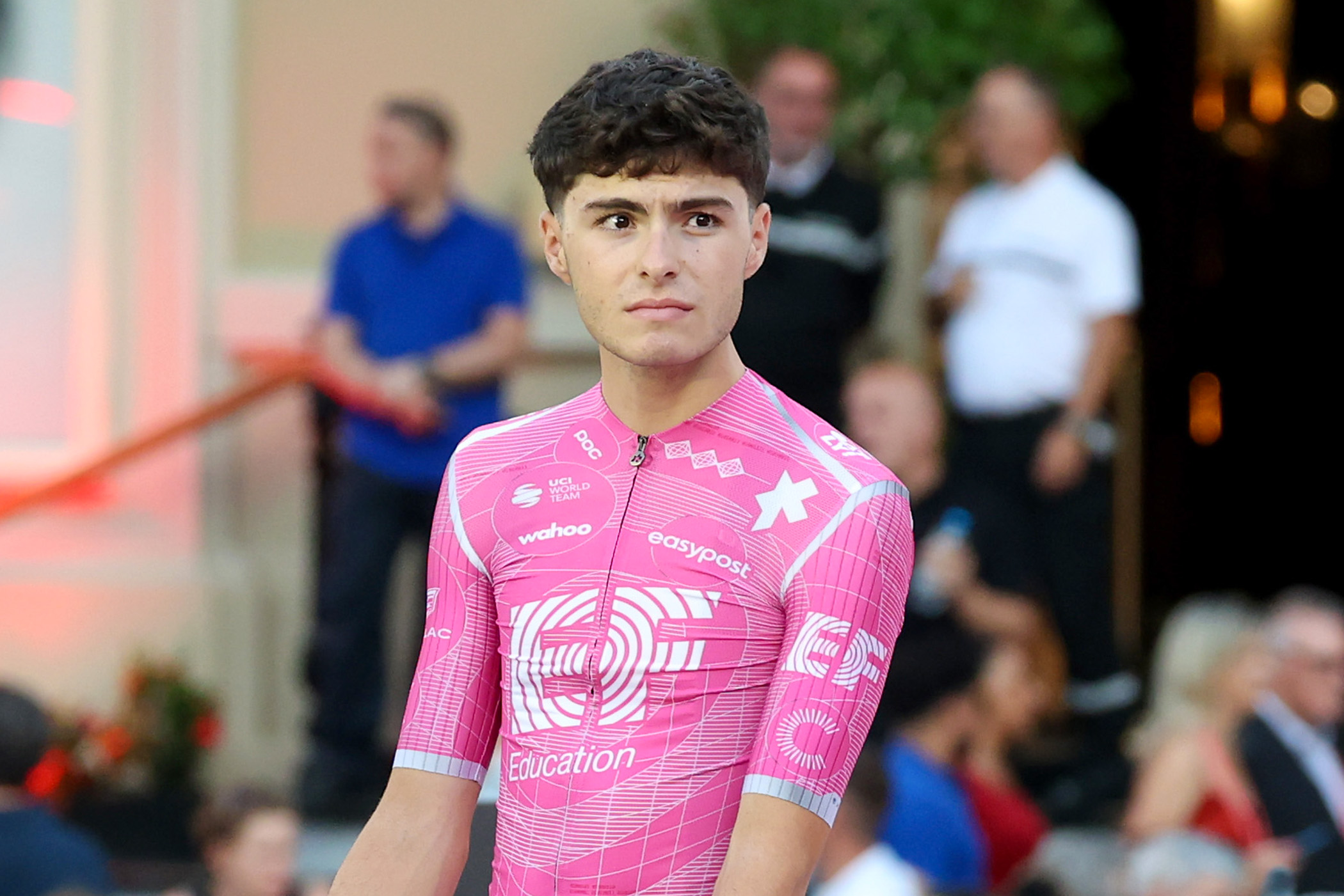 Markel Beloki on stage at the 2026 Vuelta a Espa&amp;ntilde;a team presentation in Monaco