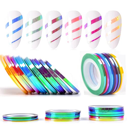 Nail Art Striping Tape Lines 18 Pcs Mermaid Candy Color Adhesive Nail Stickers,rolls Nail Strips Tape Decals for Design Hologram Purple Blue Grey Line Nail Art
