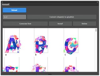 The Fontself extension's panel. Everything you need to create a font. (Colour goodness by Bram Vanhaeren)