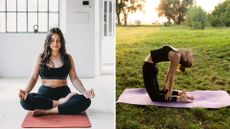 Two pictures of women holding yoga positions 