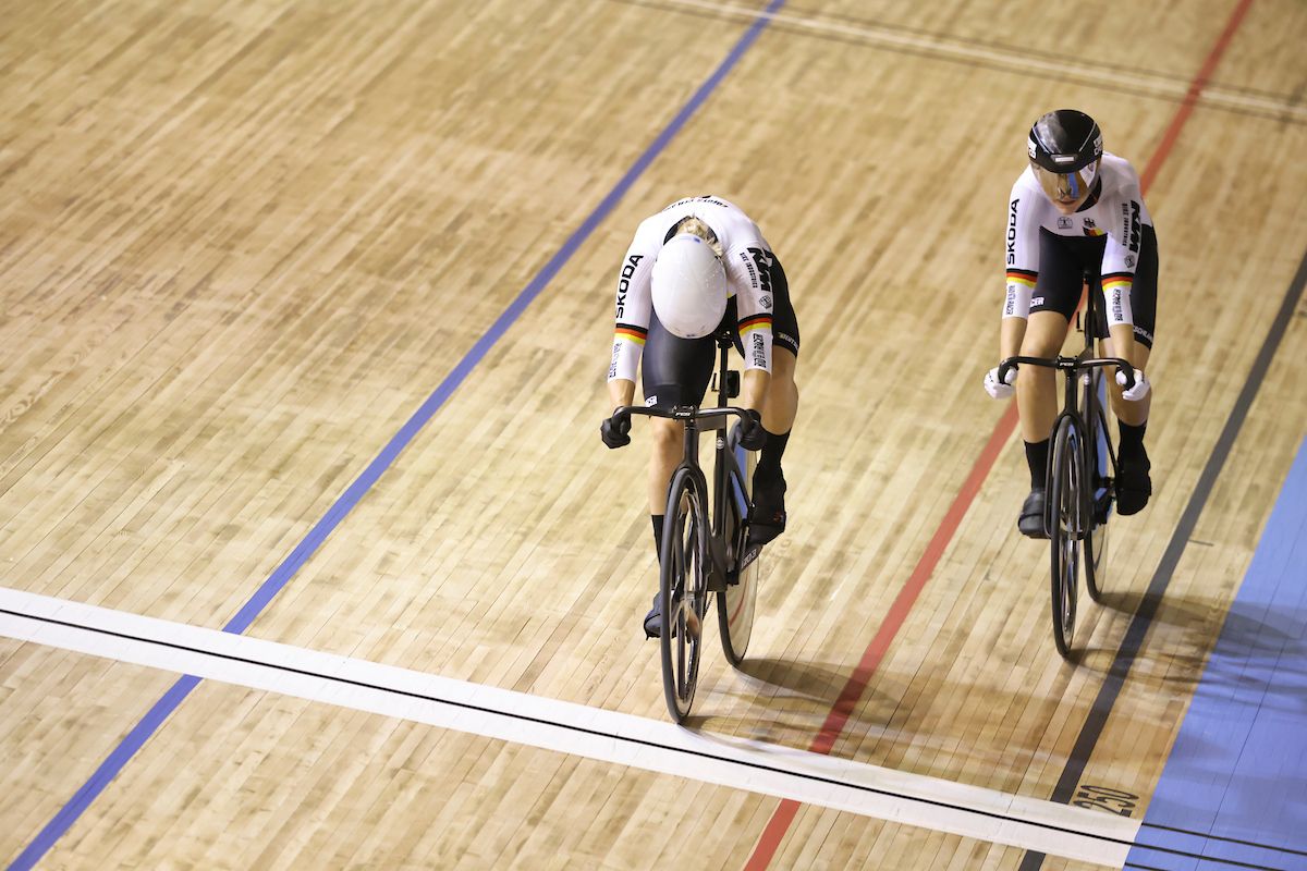 Picture by Alex Whitehead/SWpix.com - 22/10/2021 - Cycling - Tissot 2021 UCI Track Cycling World Championships - Women's Sprint Finals - Stab Velodrome, Roubaix, France - Germany's Emma Hinze wins gold and the rainbow jersey after victory in the women's sprint finals.