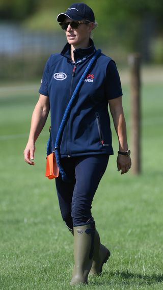 Zara Tindall walks the cross country course during the Land Rover Burghley Horse Trials 2022