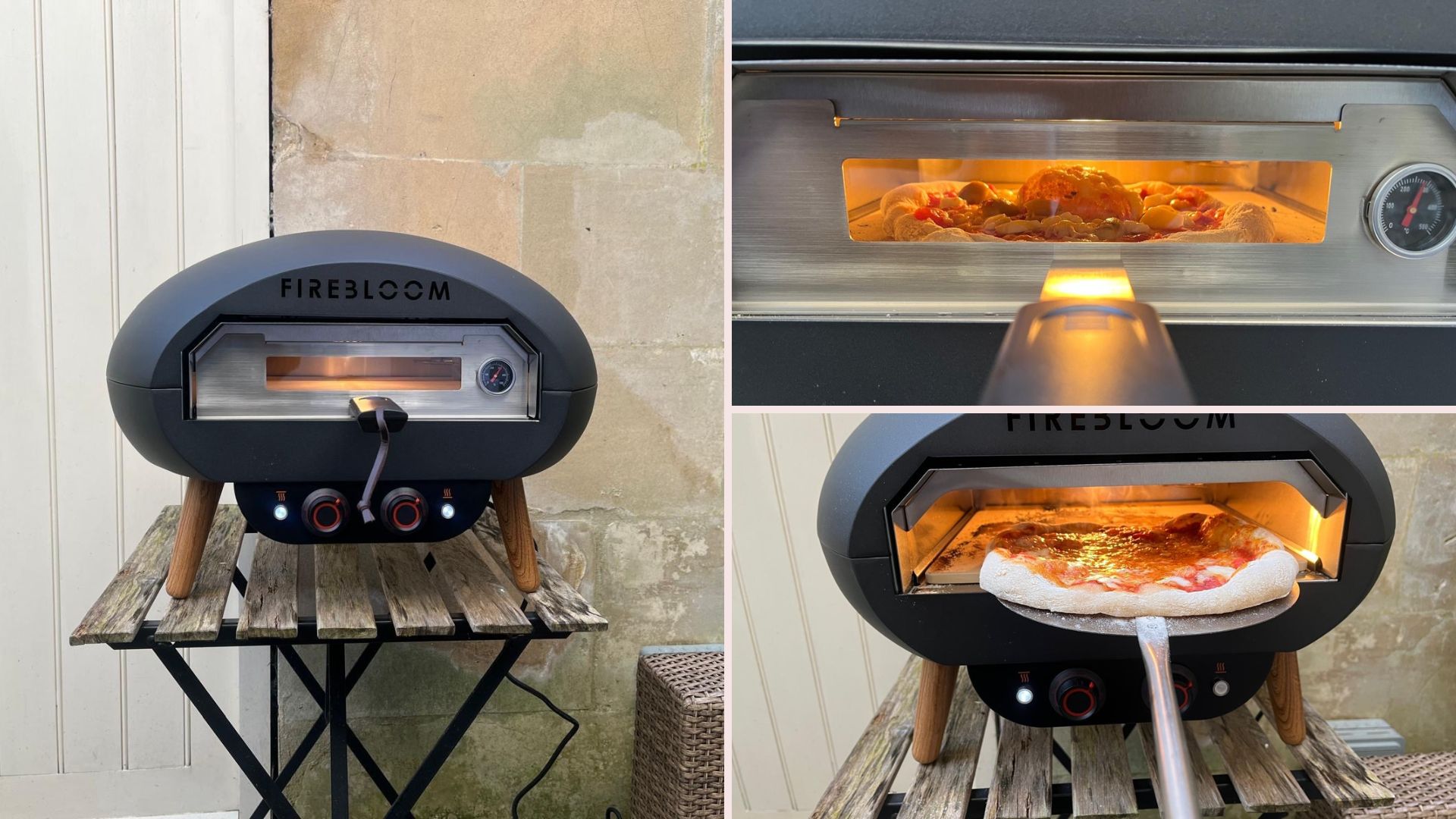 The Firebloom EP03 Electric Pizza Oven being tested in a courtyard
