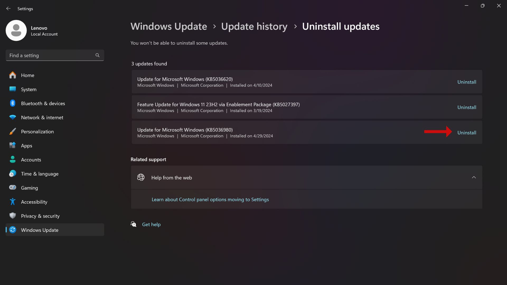 how to uninstall windows 11 update