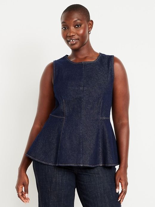 High-Neck Jean Peplum Top