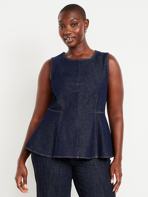 High-Neck Jean Peplum Top