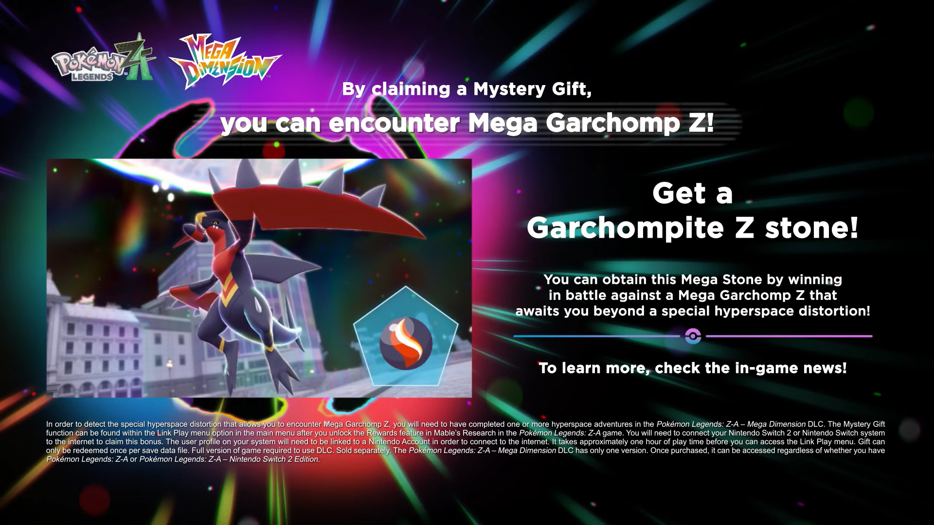 Pokemon Legends Z-A Mystery Gift codes for Mega Garchomp Z