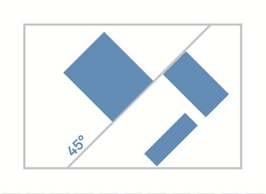 Text and images can be set at different angles. The 45 degree angle shown in this image is more common
