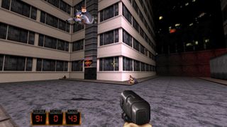 The second level in Duke Nukem 3D avoiding enemies