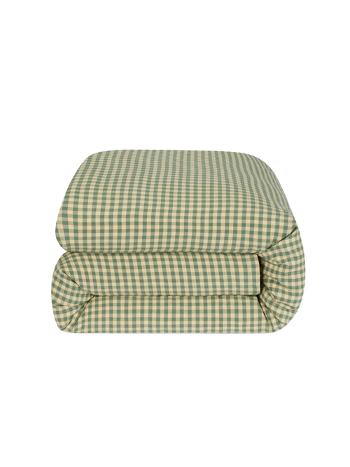 Elm Green & Butter Yellow Color Drenched Gingham Linen Blend Duvet Cover

