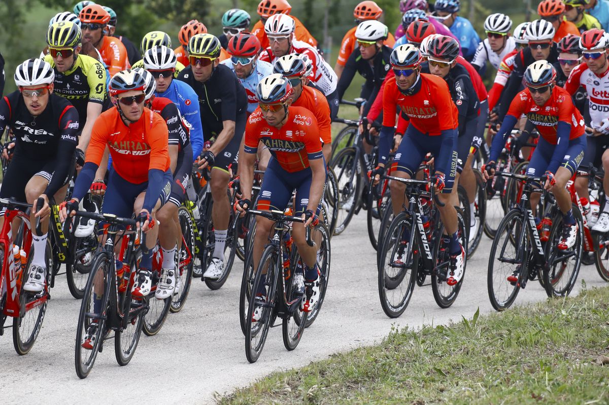 Bahrain-Merida riding in the peloton