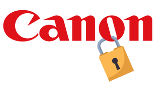 graphic of the Canon logo and a padlock