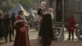 Viserys, Alicent, and baby Aegon in House of the Dragon