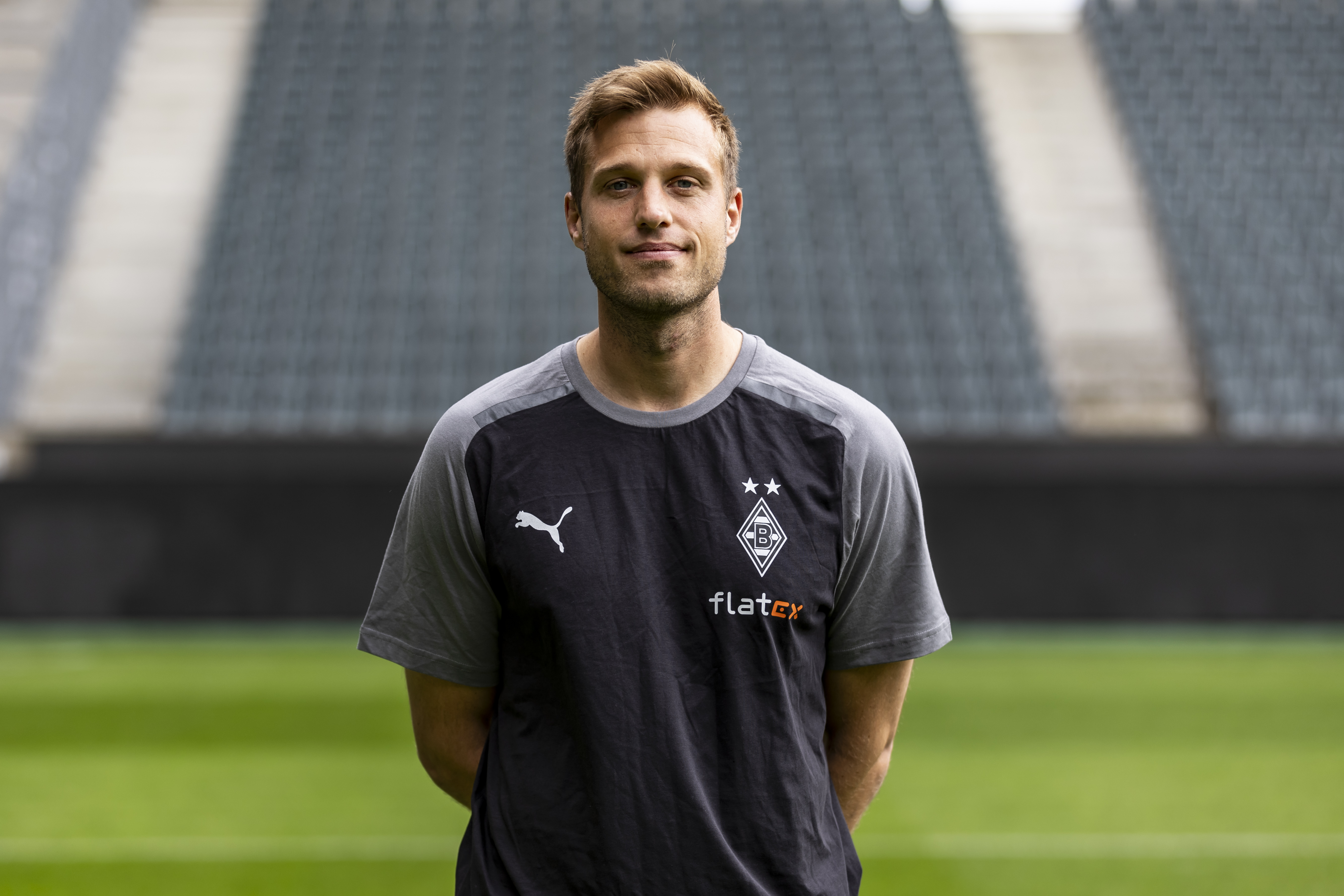 MOENCHENGLADBACH, GERMANY - AUGUST 02: Goalkeeper Coach Fabian Otte pose during the Team Presentation of Borussia Moenchengladbach at Borussia-Park on August 02, 2023 in Moenchengladbach, Germany. (Photo by Christian Verheyen/Borussia Moenchengladbach via Getty Images)