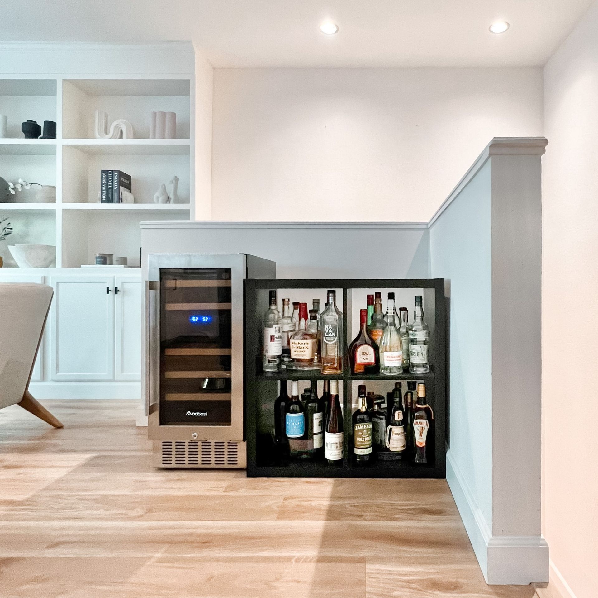 IKEA KALLAX shelving unit turned into an open bar