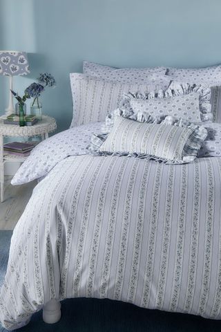 Cath Kidston Blue Ticking Stripe Duvet Cover and Pillowcase 100% Cotton Set