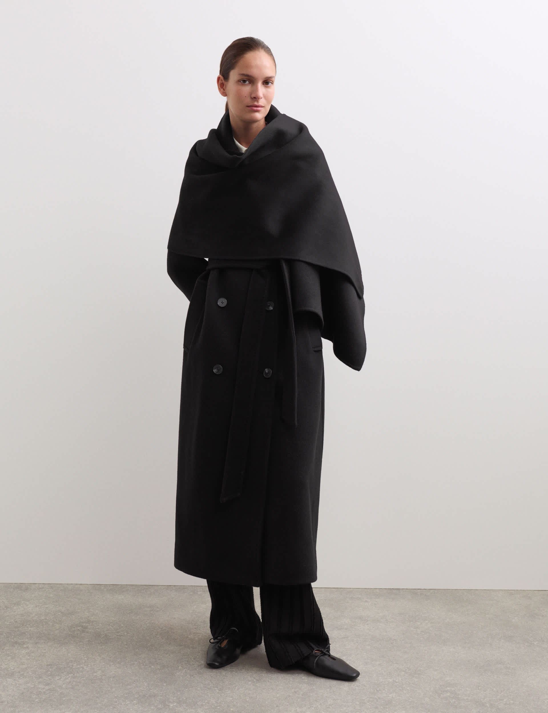Pure Wool Detachable Scarf Coat