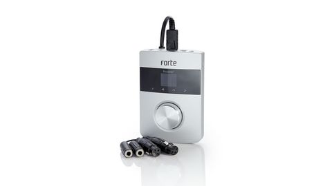 Focusrite's new flagship portable interface has a gunmetal grey design and an OLED display housed beneath black plastic