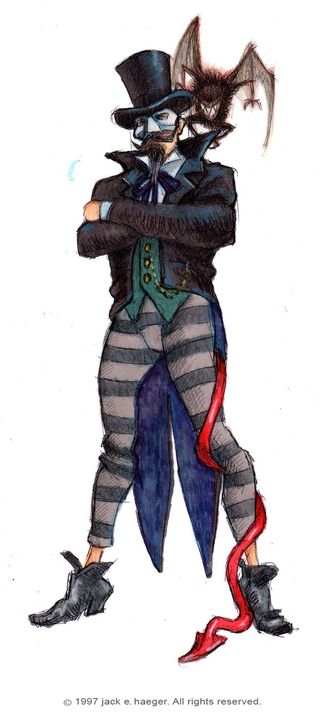 Concept art of Tokkentakker featuring a bat familiar and a more fanciful getup.