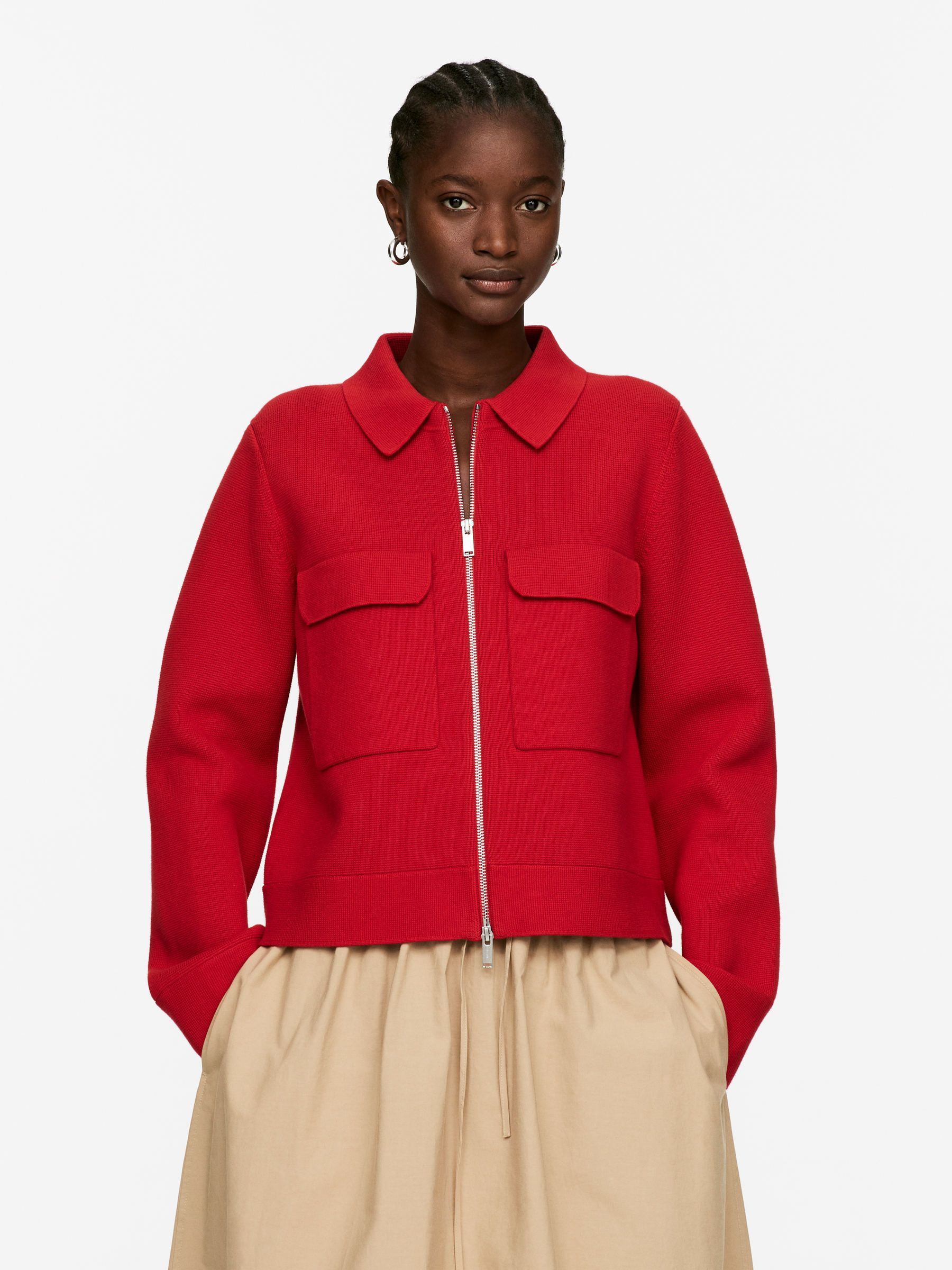Knitted Cotton Jacket – Red – Women – Arket Gb