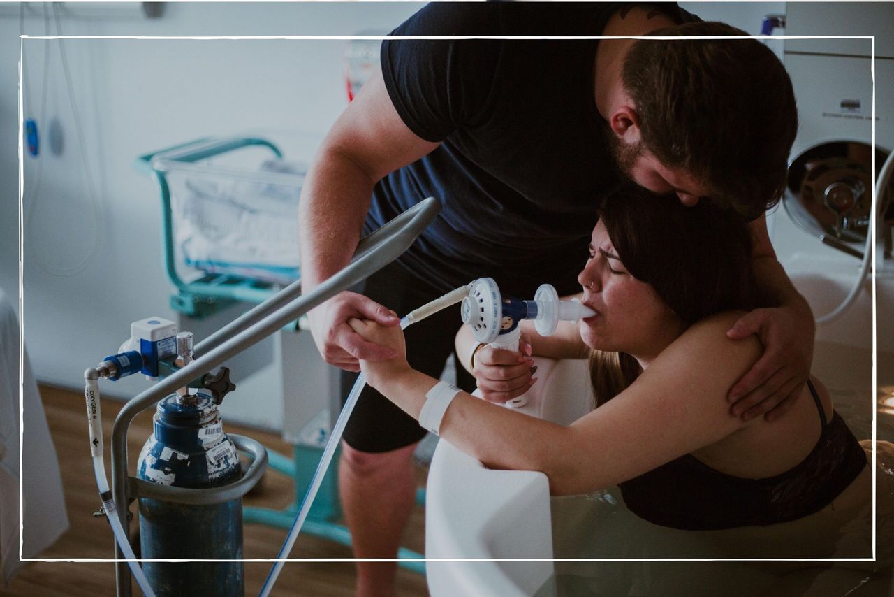 A women using gas and air in labour