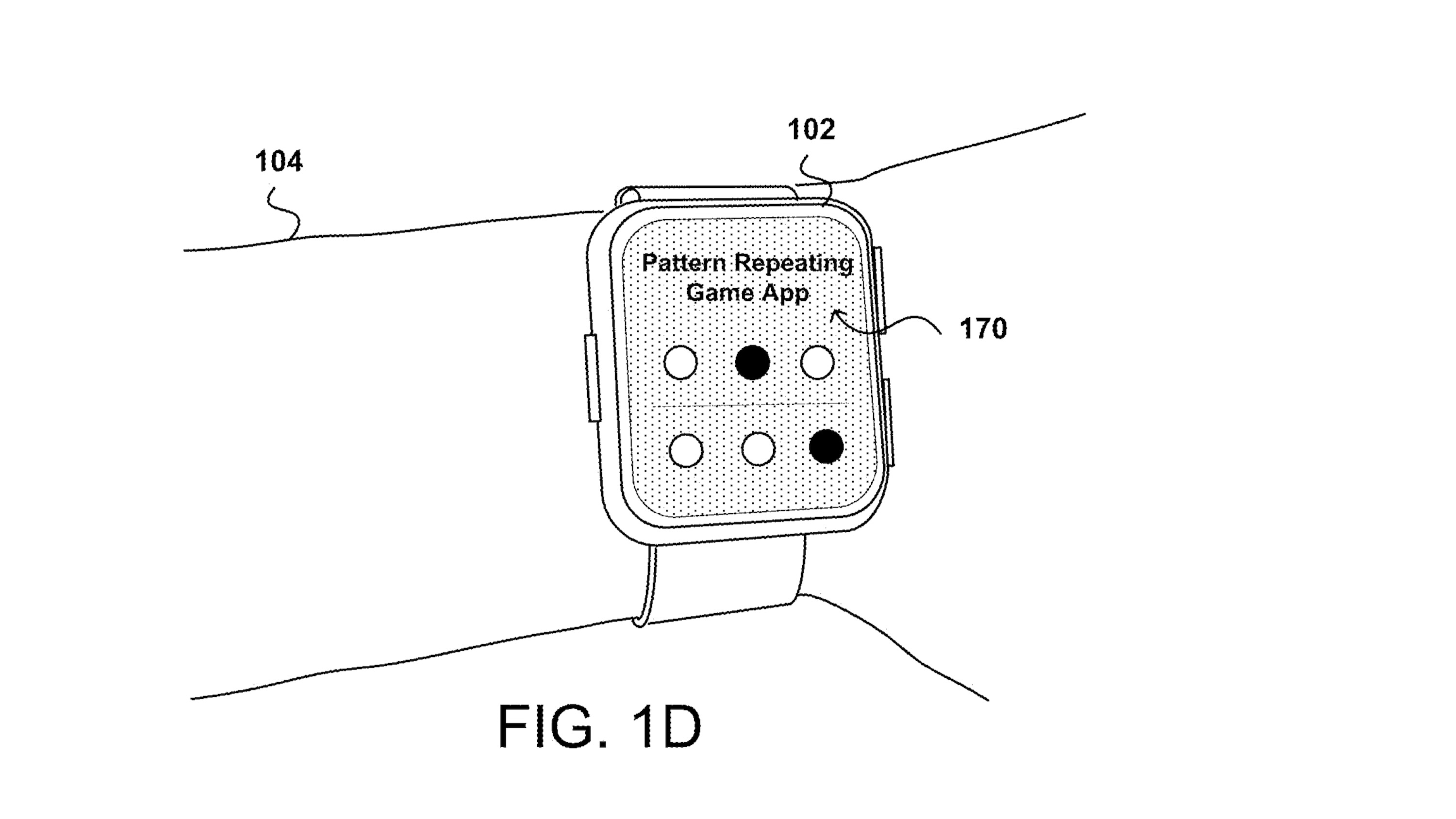 A patent figure showing a multitasking game app on a smartwatch