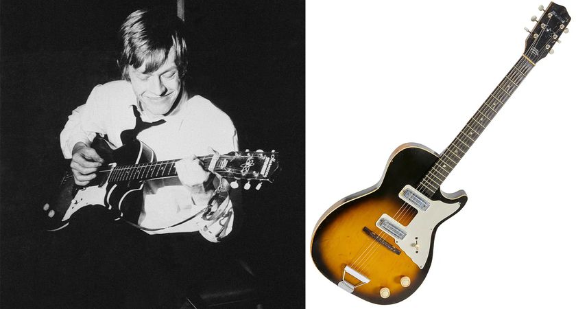 Brian Jones and his Harmony Stratotone: the guitar was heard on the Rolling Stones debut single, Come On, and has just sold at auction for $150,000