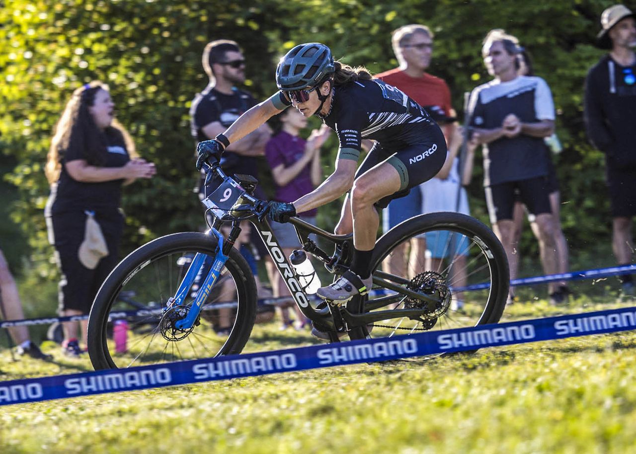 Gwendalyn Gibson (Norco Factory) in action at the UCI MTB World Cup Mont-Sainte-Anne 2022