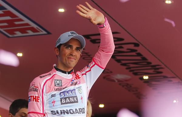 Alberto Contador (Saxo Bank Sungard) on the podium