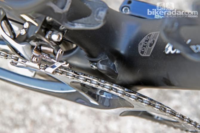 The built-in chain catcher on the Trek Domane 6-Series might come in handy when it comes time to hit the cobbles.