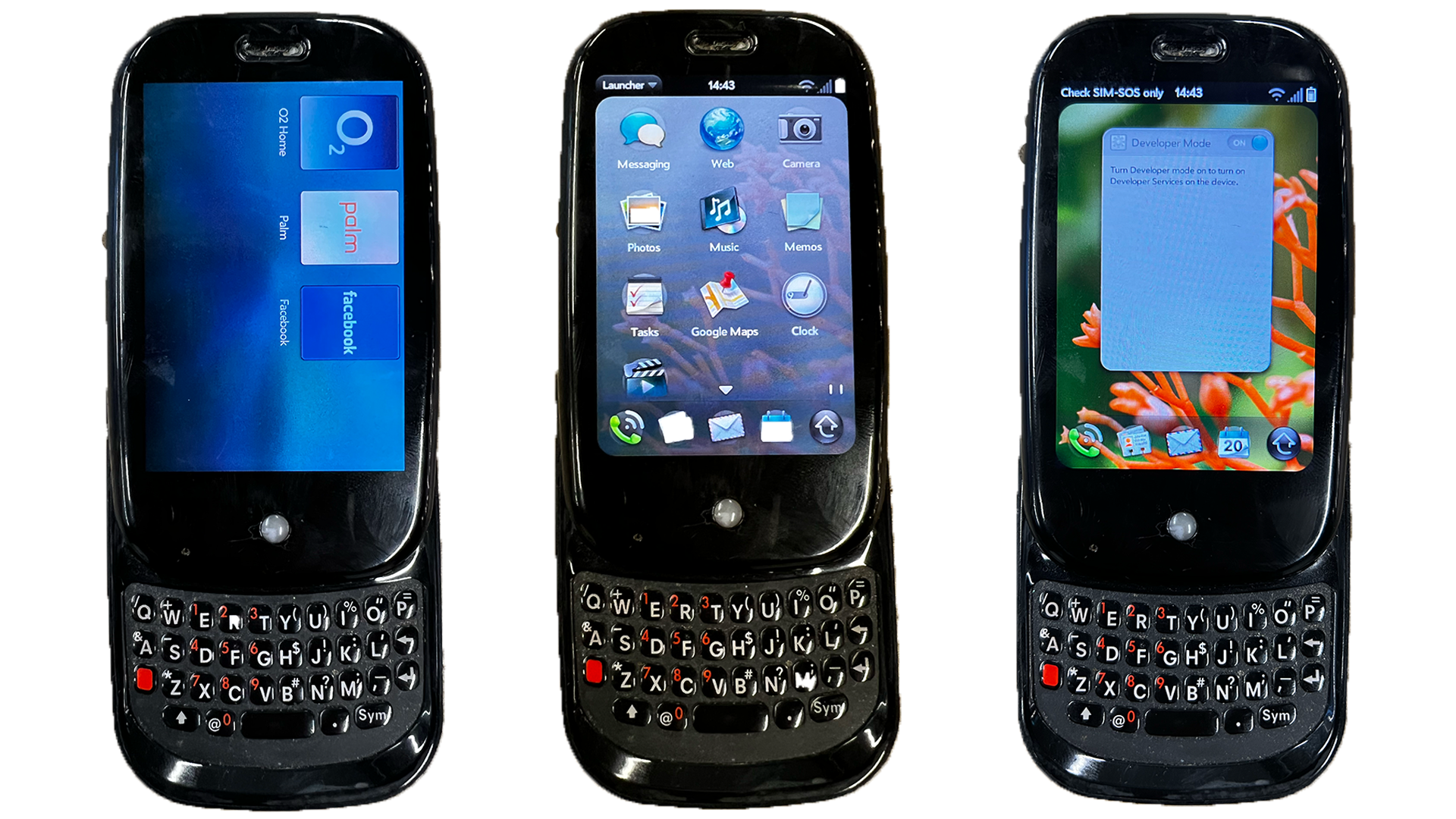 Palm Pre, menampilkan mode pengembang, peluncur, dan peramban web