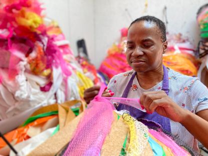 artist with bright materials