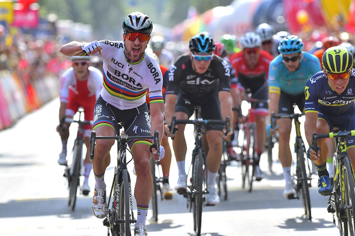 Peter Sagan celebrates his Tour de Pologne opening stage win.