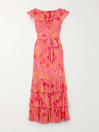 Rio Belted Open-Back Ruffled Floral-Print Silk Crepe De Chine Maxi Dress