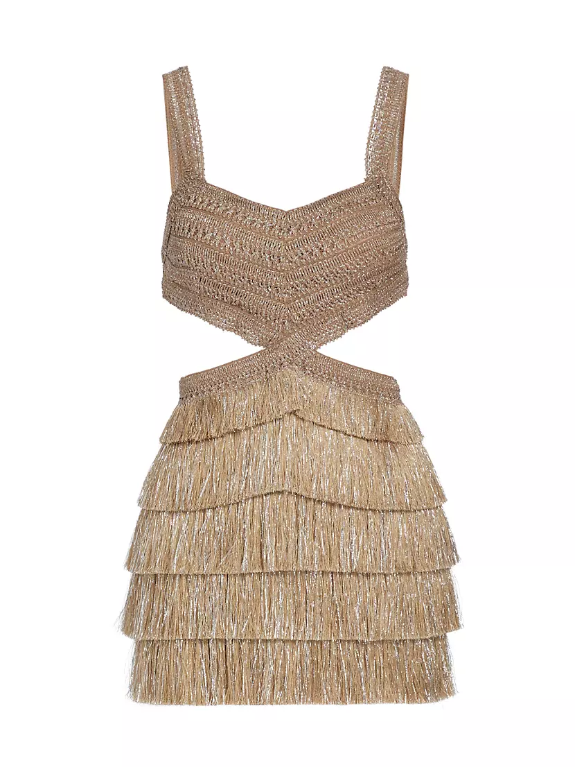 Metallic Fringe & Cut-Out Minidress