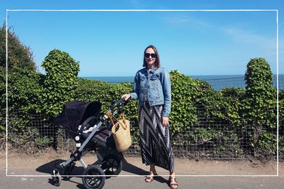 Lucy with her Bugaboo pram that she bought from a friend for £100