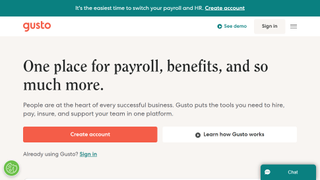 Website screenshot of Gusto Payroll Solutions