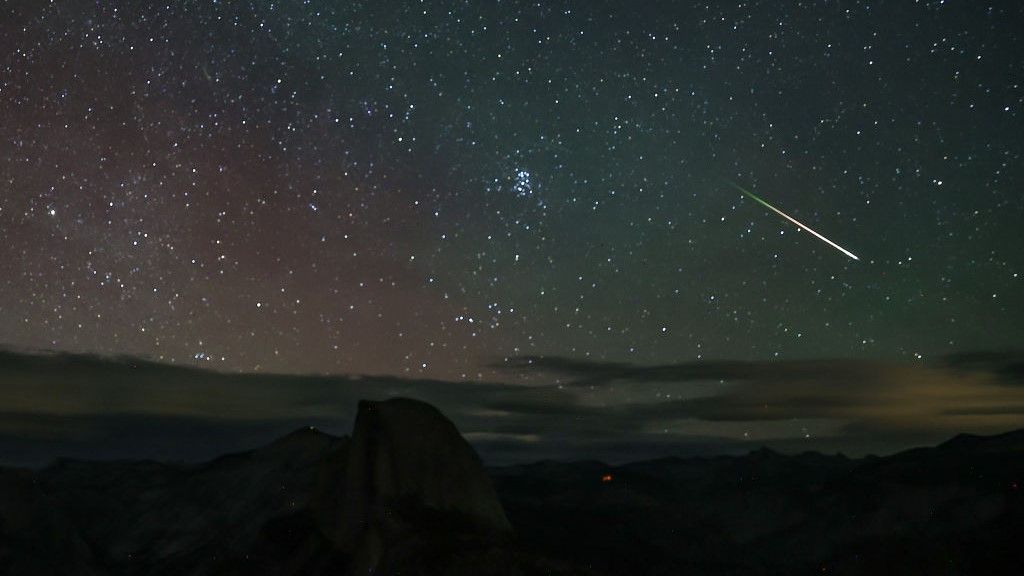 Perseid meteor showers were captured at Glacier Point in Yosemite National Park of California, United States on August 12, 2024. 