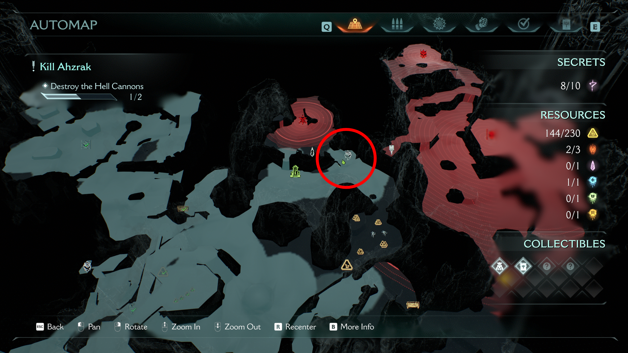 Doom: The Dark Ages The Forsaken Plains secrets and collectibles - A map showing the location of a life sigil near a boss fight.
