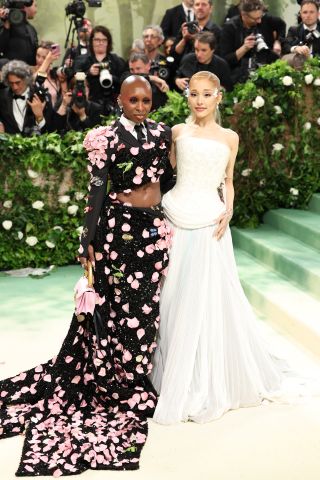 Cynthia Erivo and Ariana Grande attend The 2024 Met Gala Celebrating "Sleeping Beauties: Reawakening Fashion" at The Metropolitan Museum of Art on May 06, 2024 in New York City.