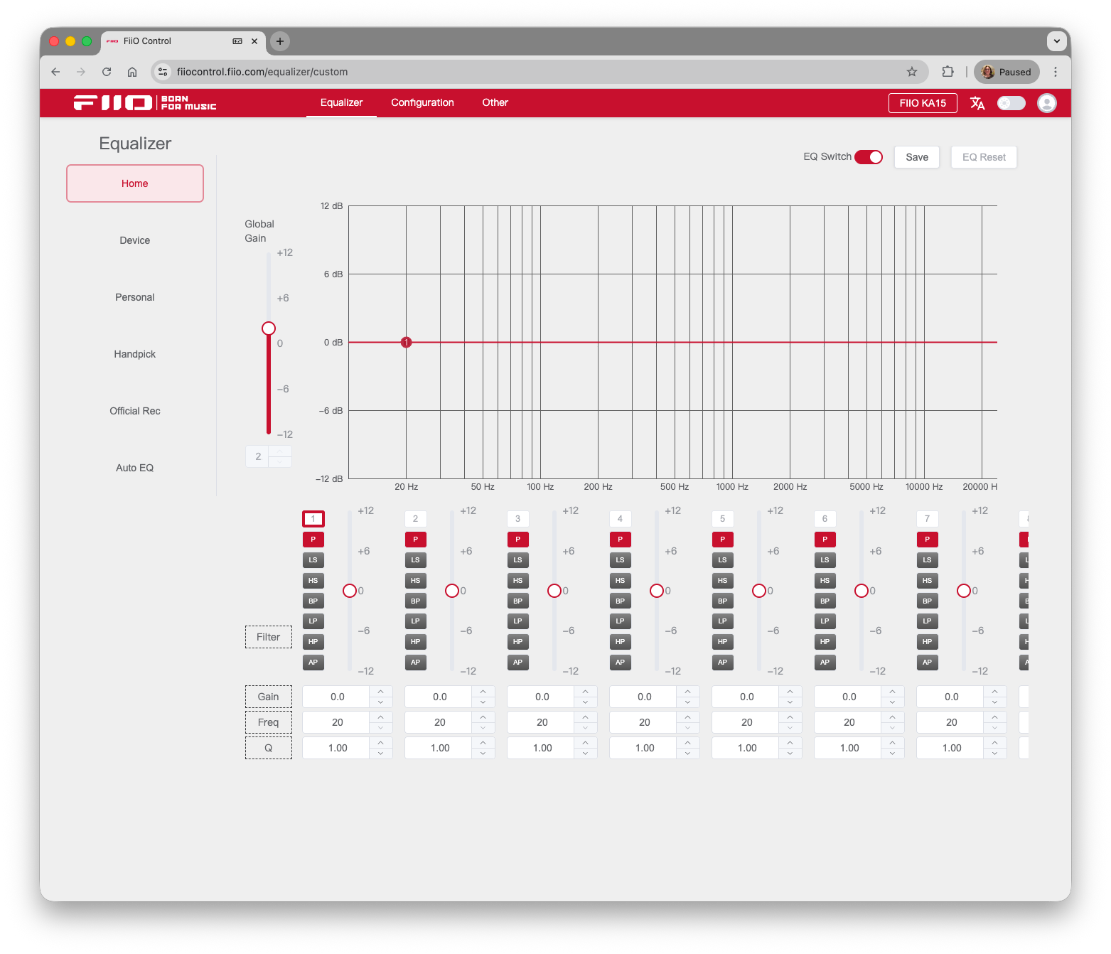 Веб-панель управления портативным ЦАП FiiO KA15