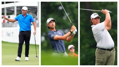 Individual photos of Aldrich Potgieter, Min Woo Lee and Kevin Roy at the 2025 Rocket Classic