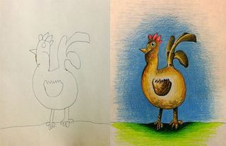 Dad colours in kids drawings